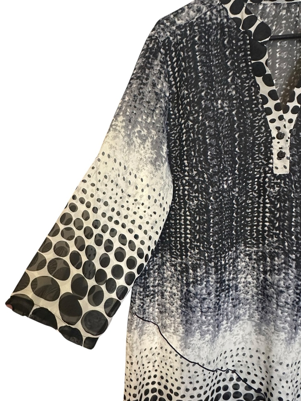 Creation XL Sheer Tunic Blouse Black White Polka Dot Abstract Layered Boho Top - Picture 6 of 13